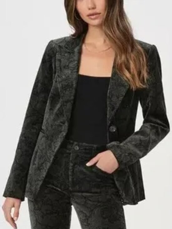 NEW MORRIS Co X PAIGE VELVET CHELSEA BLAZER 2-BUTTON FITTED TAILORED FLORAL sz S - Picture 2 of 11